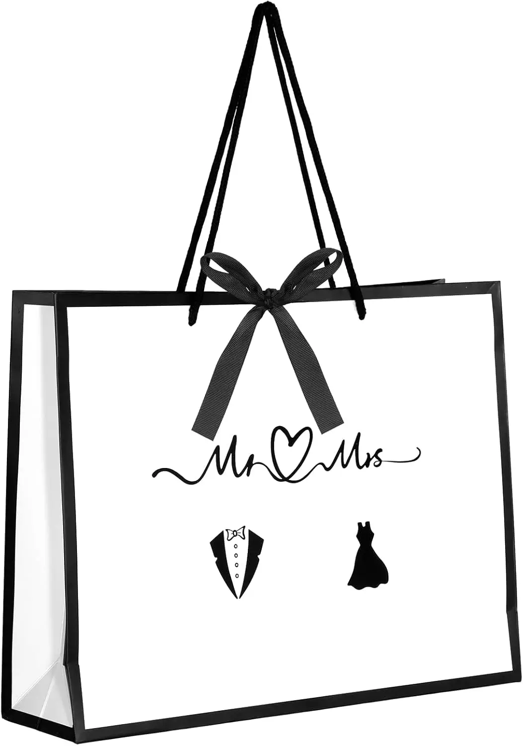 13 inch Wedding Gift Bags for Bridal Shower Engagement Anniversary Couple White with Black Edge