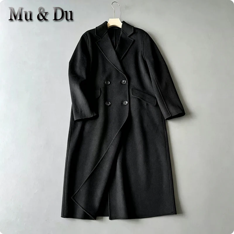 Original Winter Coat Women Elegant Korean Casual Double-breasted Wool Coat Long Jacket Black Office Lady Loose Outwear куртка