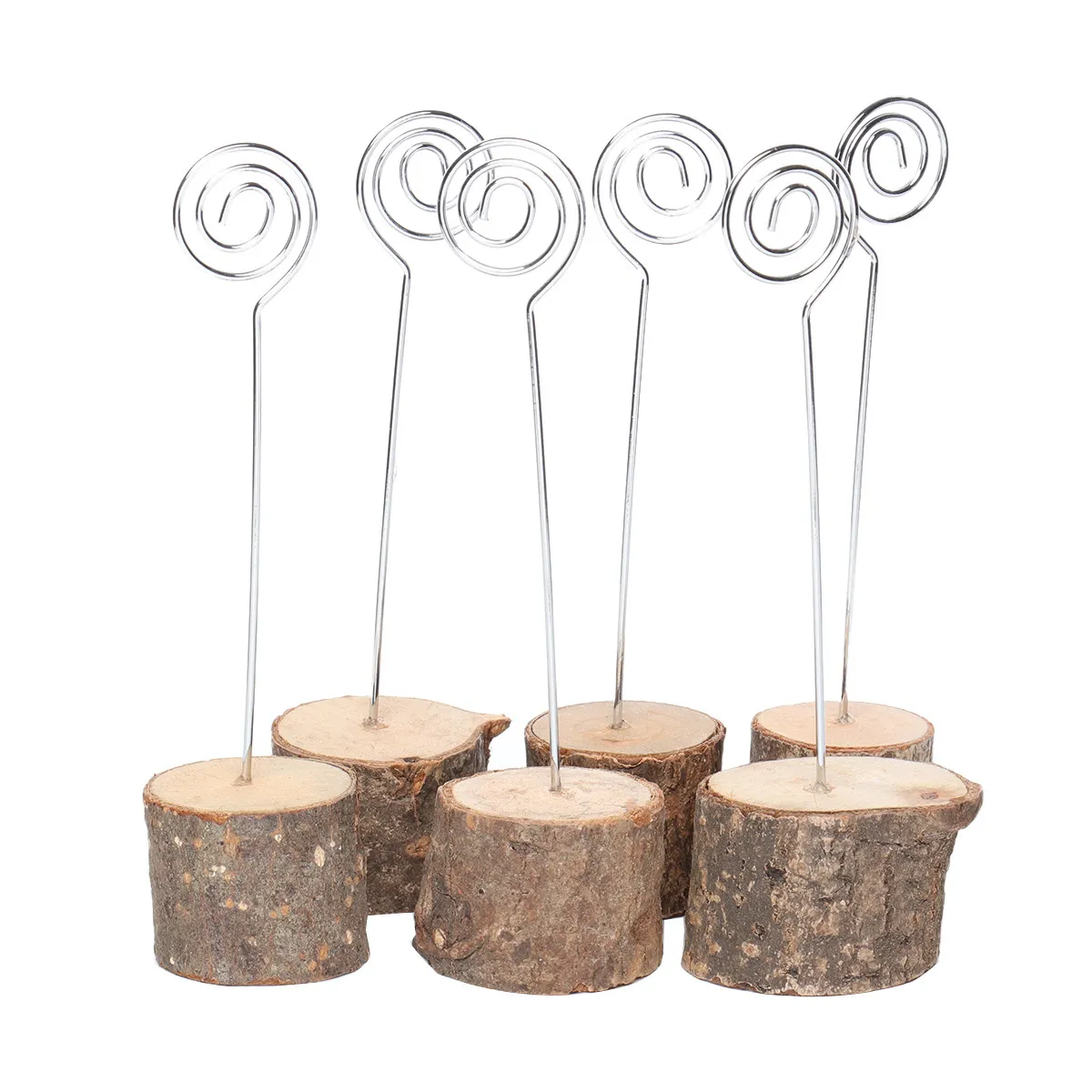 6Pcs Natural Wood Stainless Steel Place Table Number Holders 3.5cm Diameter 14Cm Length Wedding Menu Clip Name Holder for Office