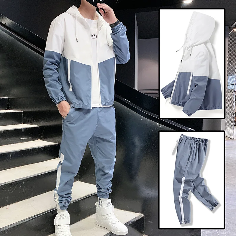 Spring and Autumn New Men\'s Stand Collar Cardigan Casual Pants Handsome Versatile Sports Two Piece Set Casual