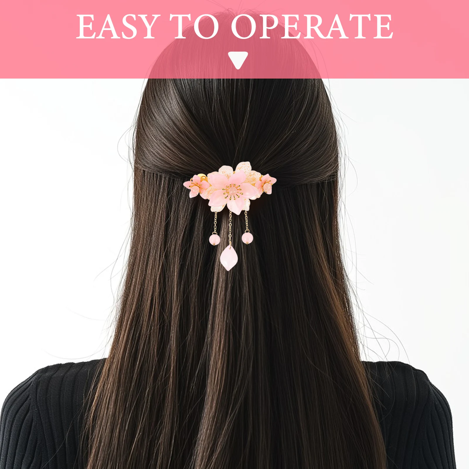 

Elegant Vintage Chinese Hanfu Floral Tassel Spring Clip Secure Halfup Accessories For Women Girls Long Hair Retro Bridal Wedding