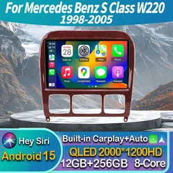 Android 15 Car Radio for Mercedes Benz S Class W220 S280 S320 S350 S400 S430 S500 S600 AMG 1998-2005 GPS WIFI 4G Carplay Auto