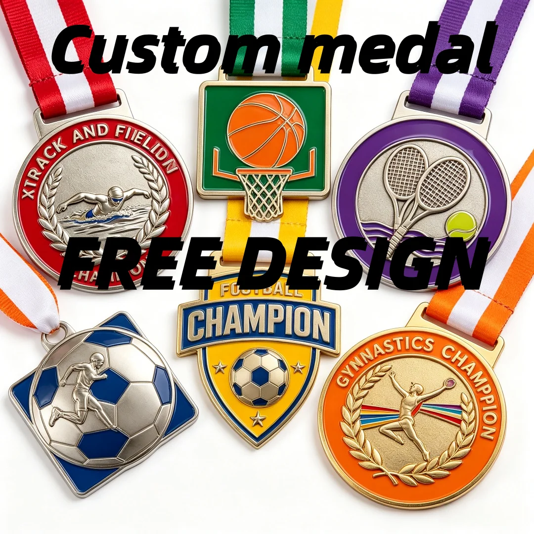 Custom 3D Sports Medal with Ribbon, Personalized Gold Silver Bronze Award for Marathon & Competitions