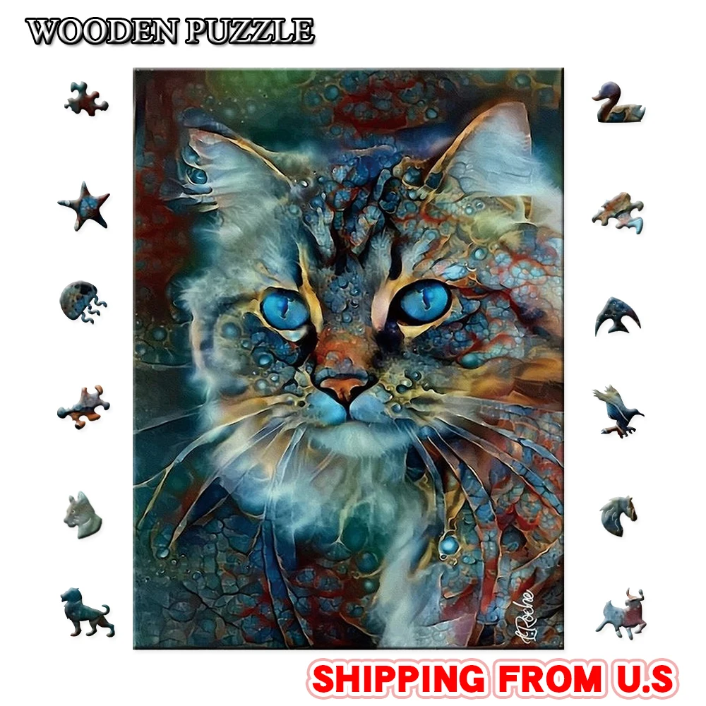 Wooden Puzzles for Adults, Cat Wooden Jigsaw  Kids, Unique Shaped Animal Wood Puzzles, Wooden Animal Puzzles Birthday Gifts