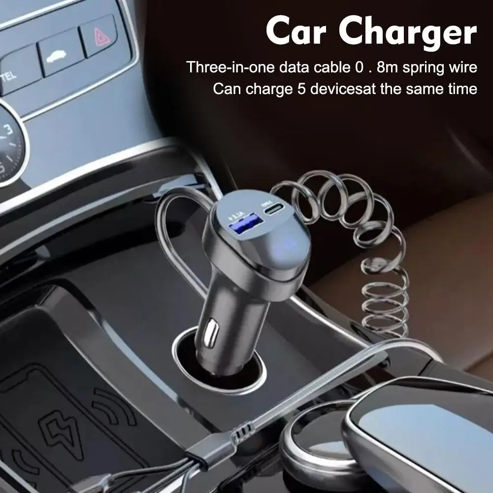 

Dual Ports USB Fast Car Phone Charger 3.1A With Voltage Three Car Charging One Cable Display USB In Retractable R4Q8