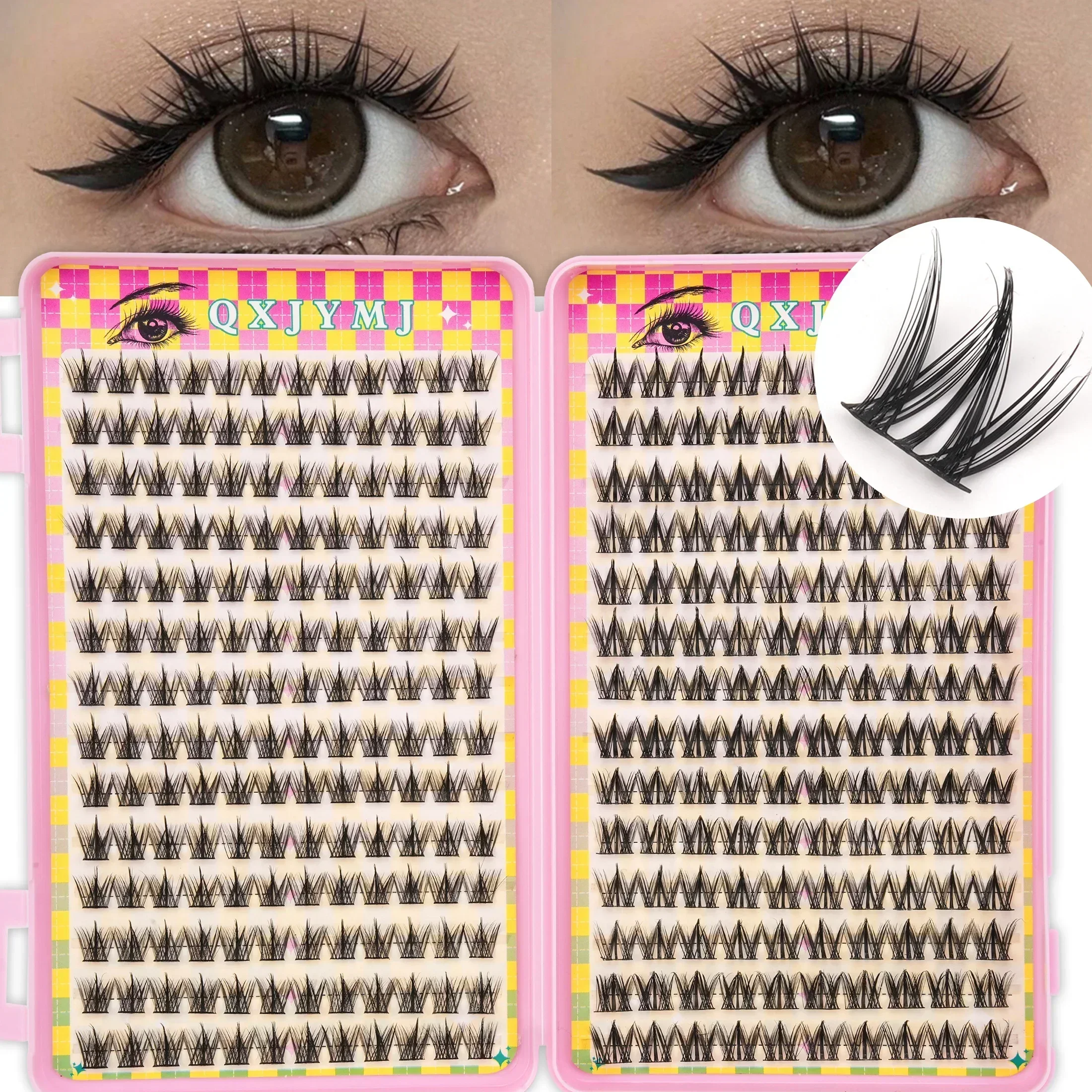 2 Boxes Large Pack DIY Spiky Cluster Individual Lashes Thick Curly Faux Mink Reusable False Eyelashes For Home Women Makeup