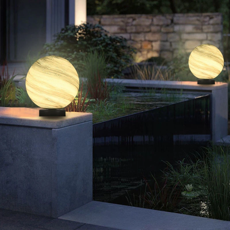 Solar Powered Outdoor Light Luxury Column Headlight Imitating Marble Waterproof Villa Courtyard Star Column Light