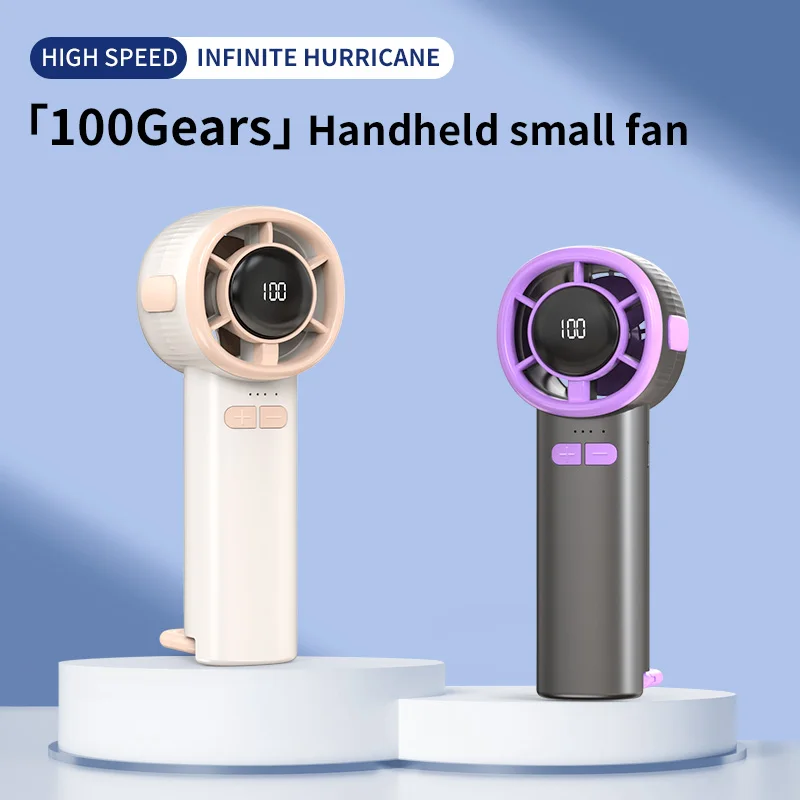 USB Handheld Cooling Fan 100-Speed Adjustable Thermoelectric Ice Therapy Fan with LCD Screen, Rechargeable & Carabiner Outdoor