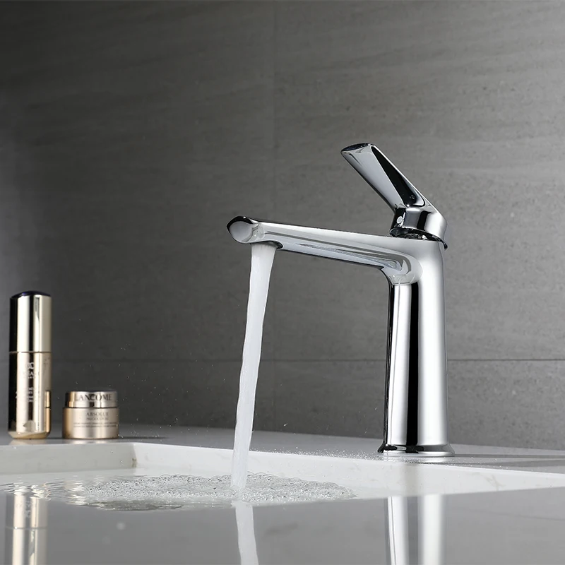 Lavatory Basin Sink Faucet One Handle Hot and Cold Mixer Tap Deck Mounted Single Hole Bathroom Vanity Sink Faucets Chrome