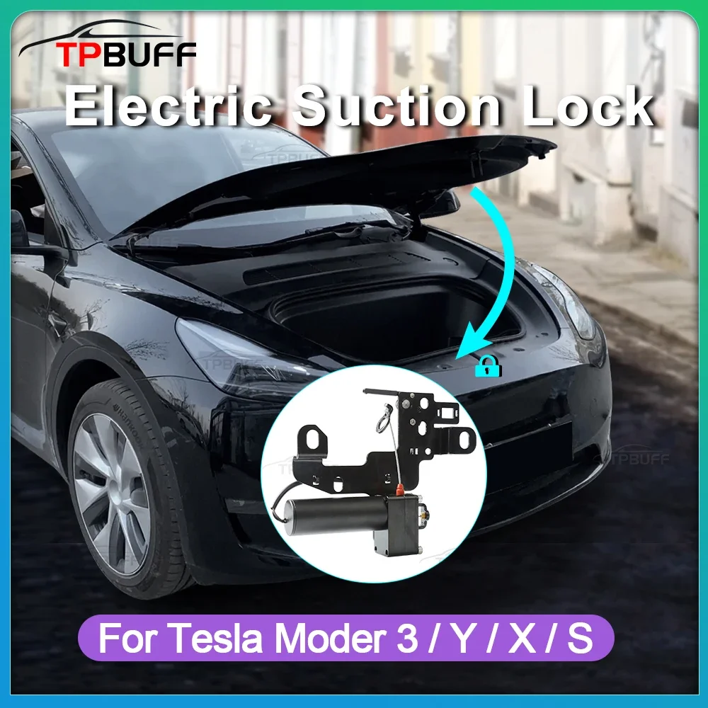 TPBUFF-Bloqueio elétrico de fechamento suave para Tesla Model 3 Y, caixa sobressalente frontal, bloqueio de adsorção nas montanhas, 2021-2024, 2023 Acessórios