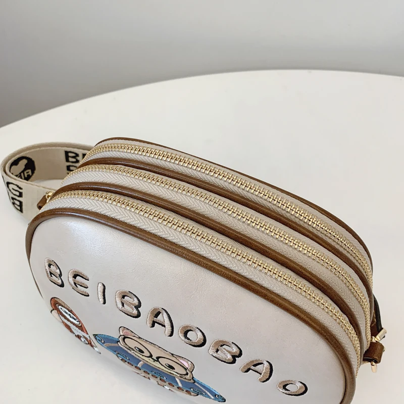 

Multi-layered pocket women's crossbody bag,women's shoulder bag with thick shoulder straps,Embroidery design messenger bag purse