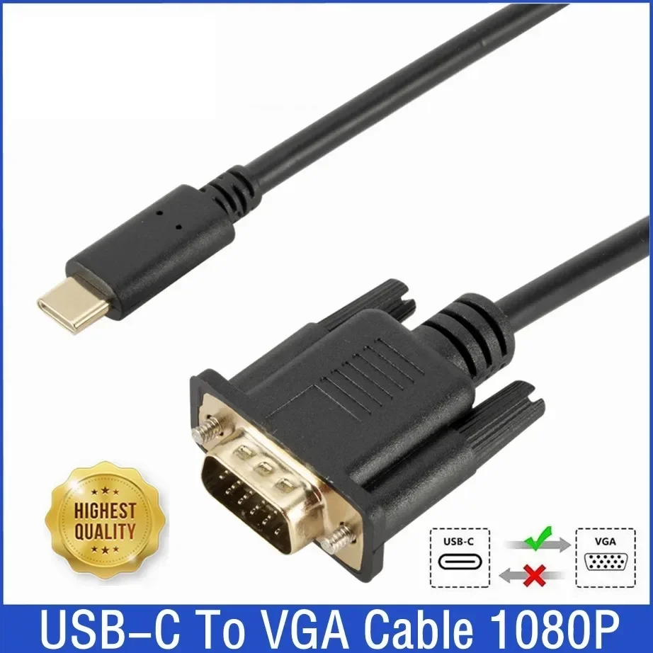 

ZLRLMHY USB C TYPE-C To VGA Cable 1080P Type C To VGA Converter Adapter Cable for Laptop UHD External Video Projector 1.8m HD