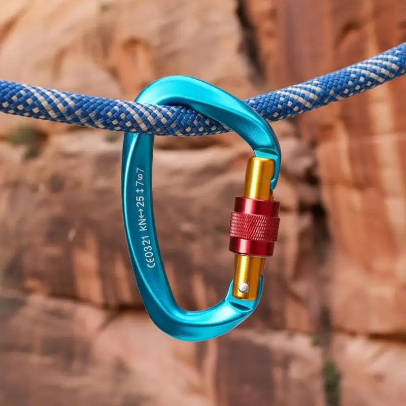 25KN Aviation Aluminum Mountaineering Caving Rock Climbing Key Hooks Screw Lock Carabiner D Shaped Safety Master Buckle