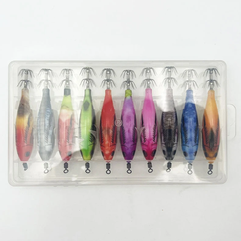 ShareShark 10 Stück/Box 5,6g Leuchtende Horizontale Garnelen-Tintenfischhaken-Köder-Set Geeignet für Meeresangeln auf Tintenfische und Oktopus – Detail 3