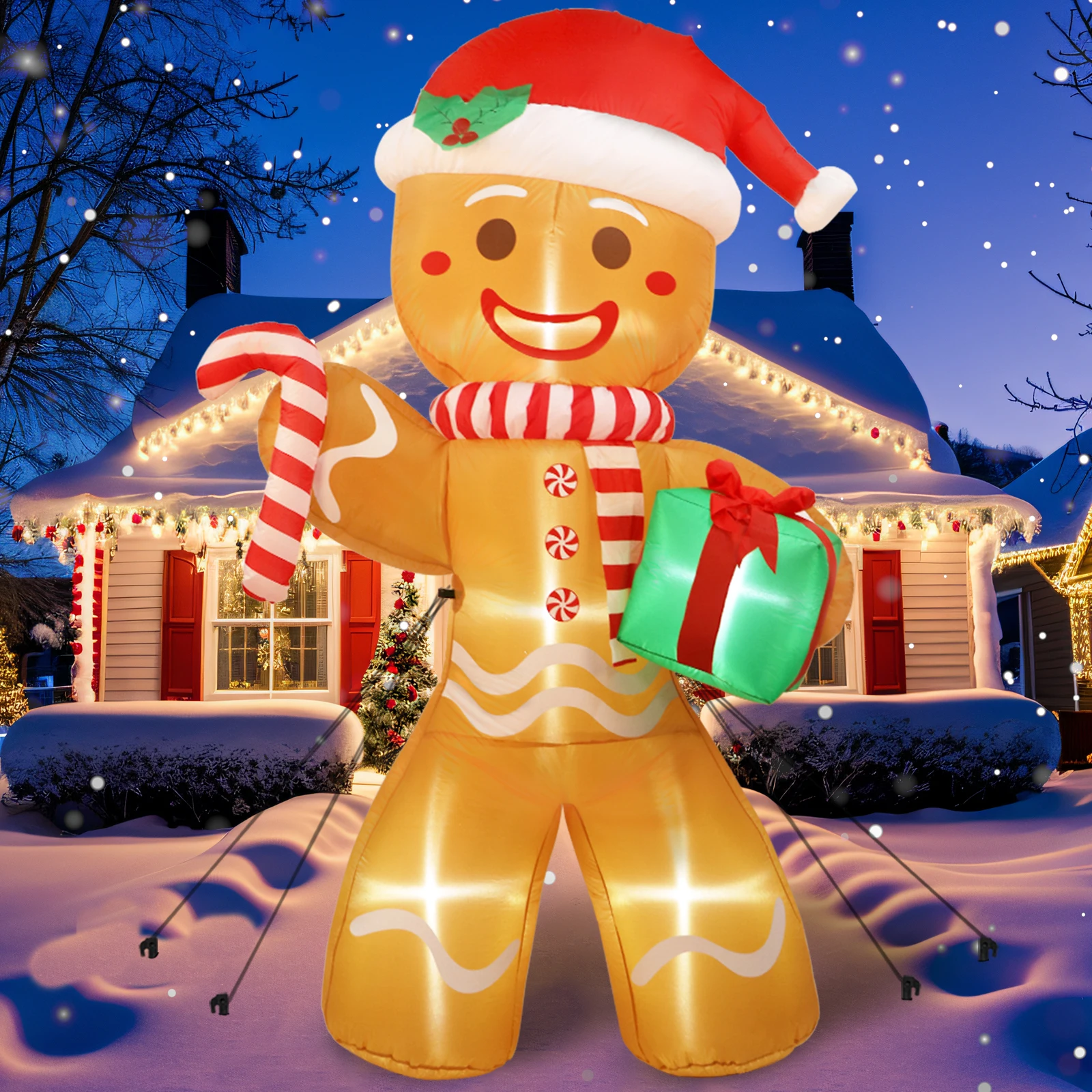 Christmas Inflatables Gingerbread Man 8ft Giant Outdoor Decorations Xmas Inflatable Yard Decorations with LED Lights for Lawn