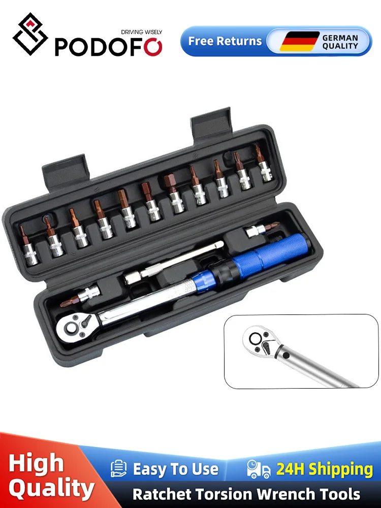 Podofo 1/4 "clé dynamométrique à cliquet outil de réparation clés préréglées à couple de haute précision clé dynamométrique réglable de 2-24mm