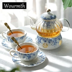 English-style Afternoon Tea Set, Flower Teapot, Heated Glass Teacup, Blue and White Porcelain Coffee Cup and Saucer