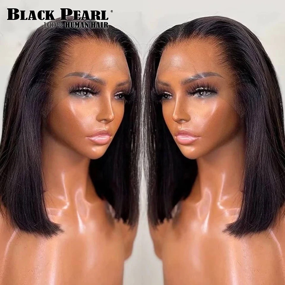 Black Pearl Brazilian Short Bob Wigs 100% Human Hair HD Transparent Lace Front Wigs For Black Women Pre Plucked with Baby Hair