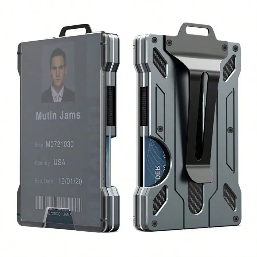

Gray Aluminum Card Wallet - Transparent ID Badge Window, RFID Blocking Design, Slim Credit Card Holder For Daily Use
