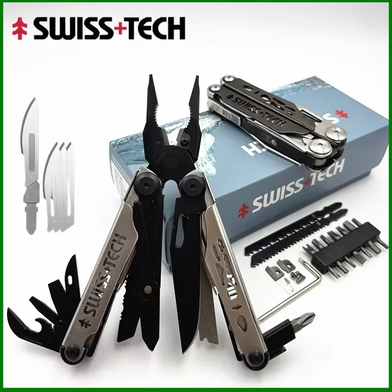 

SWISS TECH 37 In 1 Multitool Pliers Folding Multi Tool Scissors Cutter Replaceable Saw Blade EDC Outdoor Camping Survival Tool