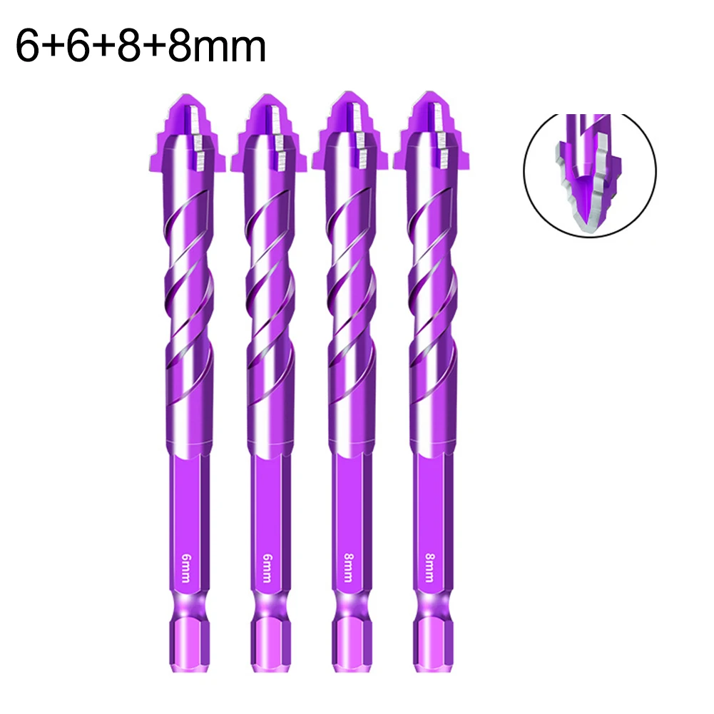 Four-Flute Bit Carbide Drill Set For Drilling Tiles Efficient Hole Creation Hex Shank High-Speed Rotation Low Wear Rate