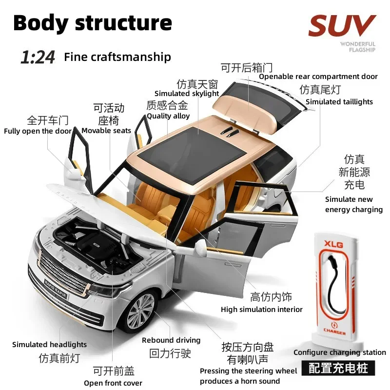 1:24 Range Rover Alloy Car Diecasts & Toy Vehicles Car Model simulation Sound and light Pull back Car Toys Collection Gifts