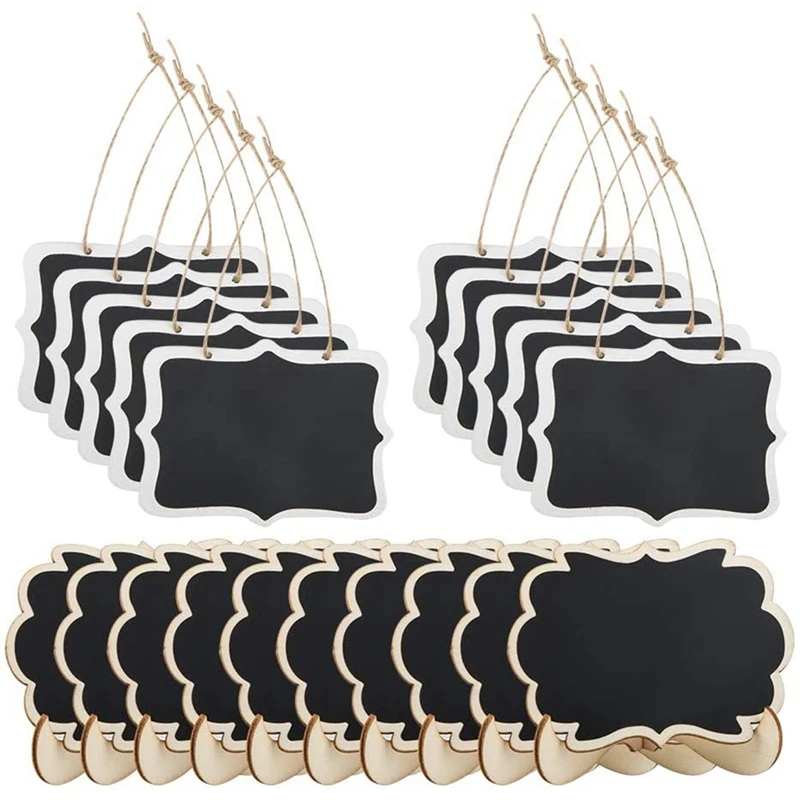 

NEW-20 Pack Mini Rectangle Chalkboard Label, Findtop Foot Stand And Hanging Chalk Blackboard Wood Small Message Board