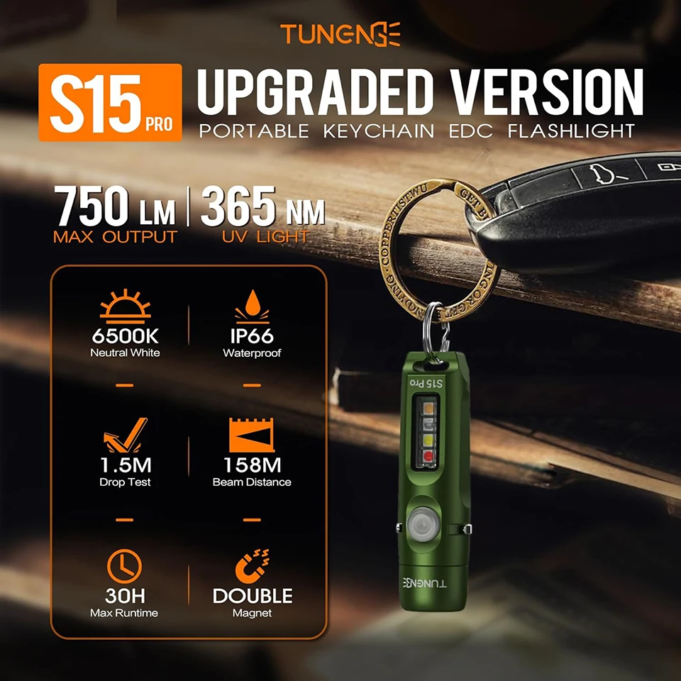 

TUNENGE S15Pro Keychain Flashlight,750 High Lumen EDC Pocket Flashlight with Clip,USB C Rechargeable Mini Flashlight with Magnet