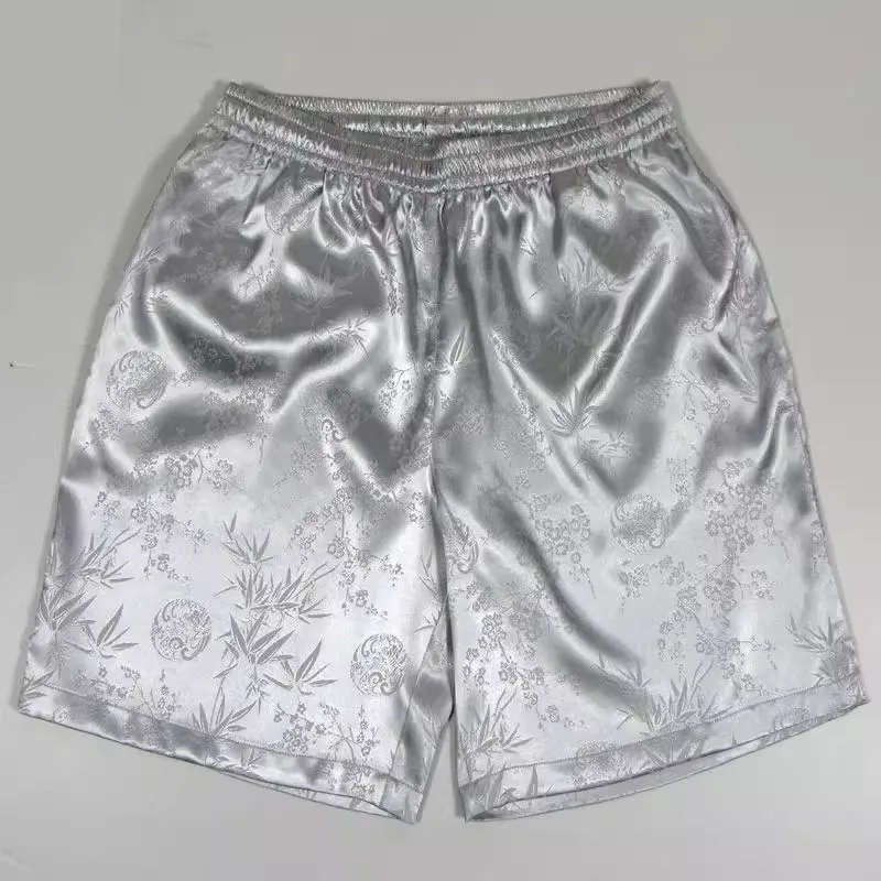 

Silky Glossy Men's Pajamas Silk Satin Printed Chinese Shorts Outdoor Fitness Male Plus Size Casual Sports Bottoms Homewear