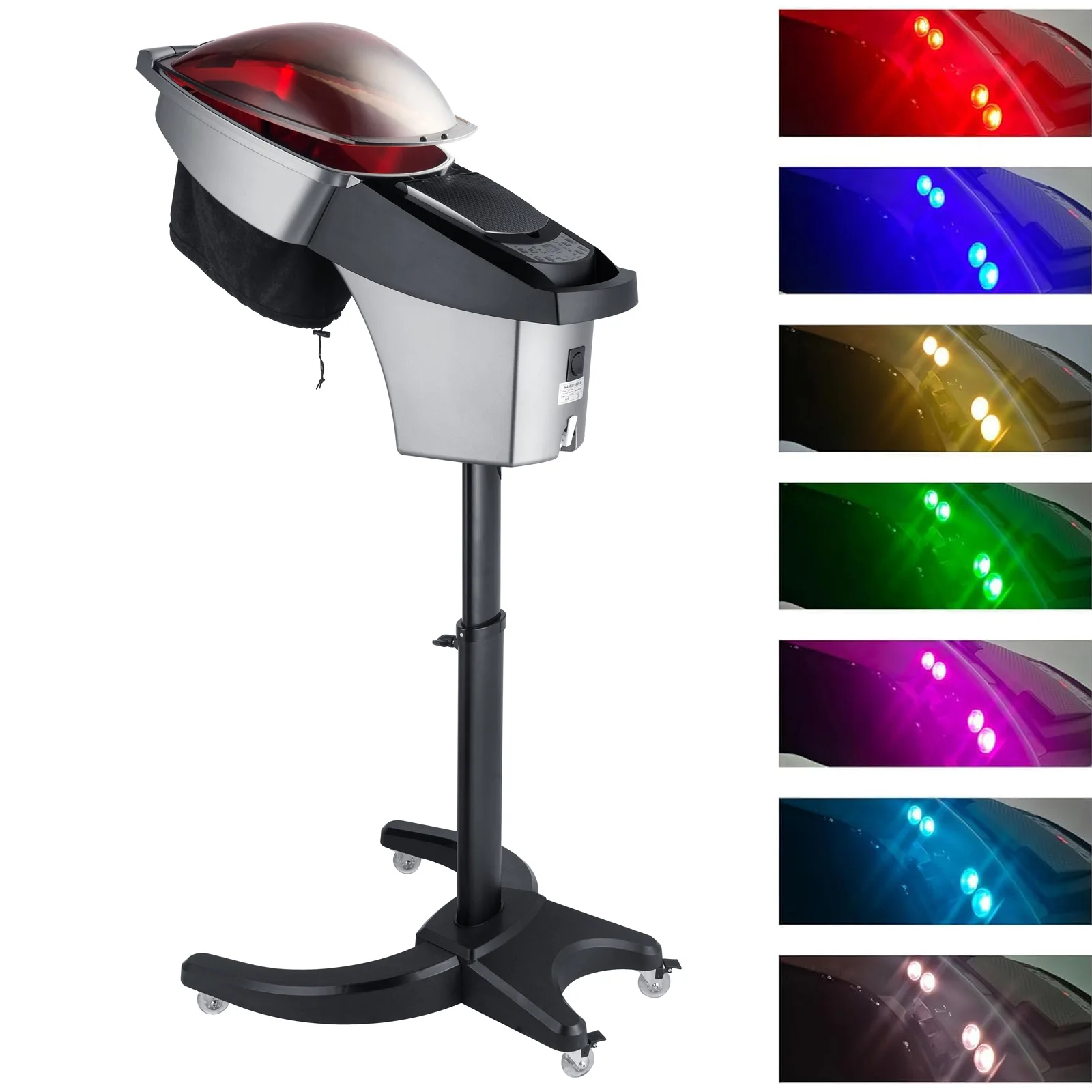 

Standing Hair Steamer for deep Conditioning，7 Color Pattern Hooded ，3 Modes，deep Scalp Care, Adjustable Height, Computer-Control