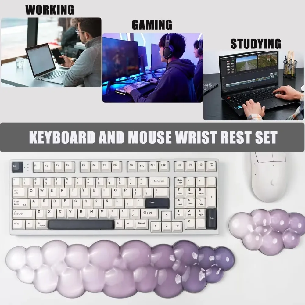 Cute Cloud Wrist Rest for Keyboard Mouse Transparent Clear Ergonomic Silicone Wrist Pad Non-Slip Hand Support Cushion for Office