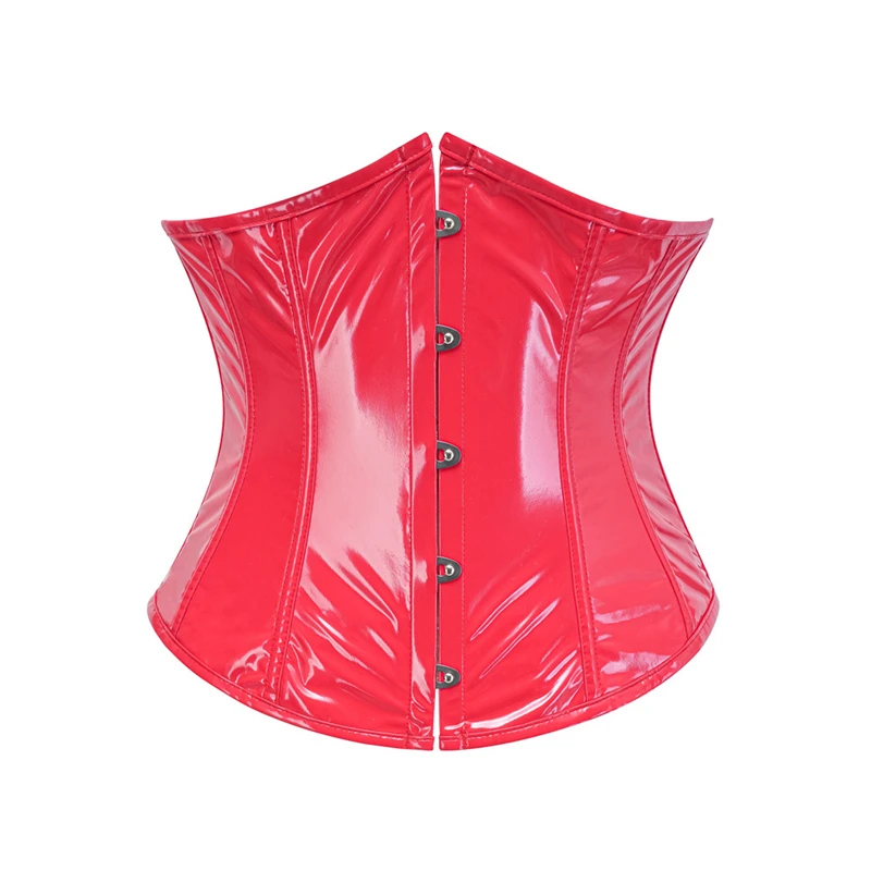 Corsés debajo del busto de PVC rojo para mujer, Top con corpiño, faja de entrenamiento de cintura negra Sexy, corsé gótico con cordones en huesos, Basques