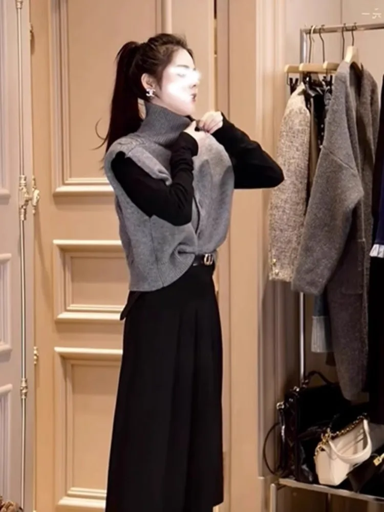 المرأة عالية الياقة محبوك سترة صوف سترة لون نقي تويست الخريف Faion طبقات Svel قمة مريحة #3