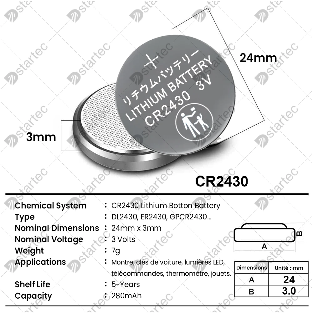 50PCS CR2430 3V Lithium Battery 280mAh DL2430 BL2430 BR 2430 For Watch Toys Car Remote Control Scale Clock Button Coin Cells