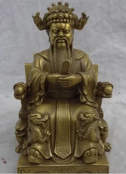 Chinese Pure Brass Buddhism Wealth Fly Dragon Head Mammon God Statue