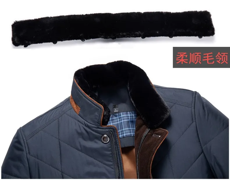 Jaqueta de algodão acolchoada com gola de pele masculina, casaco curto, Parkas monocromáticas, manter aquecido, casacos de inverno, negócios, homens
