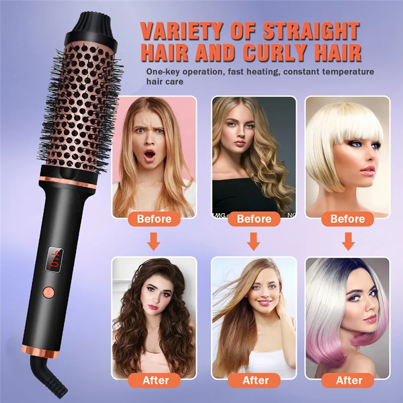 

N89R 3In1 Professional Curling Iron Heated Hair Styling Brush Portable Anti-Scald Thermal Brush EU Plug