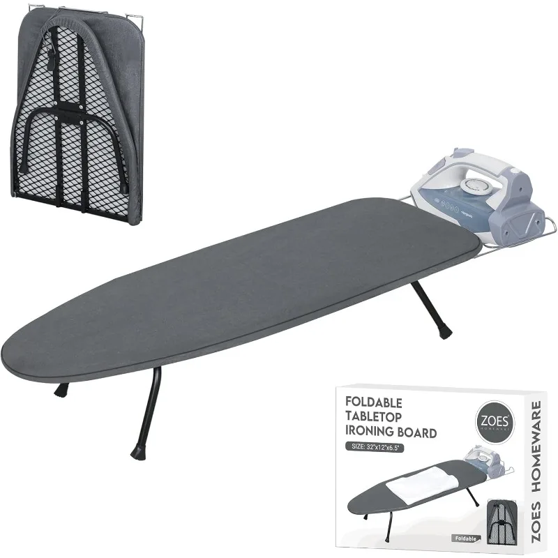 Metal Mesh Panel Tabletop Ironing Board | Foldable Iron Heavy Duty Small with Heat Resistant Cover and 100% Cotton 8mm Thicken