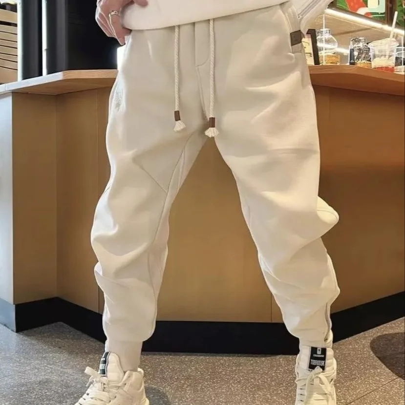 

Men's Embroidered Thiened Trousers Zipper Cuffed Casual Pants Loose Knife Pants Faion Sweatpants Autumn Large Size