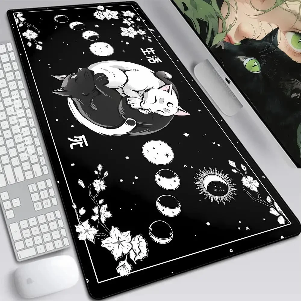 Black Cat Mouse Pad Large Mousepad Black and white Kawaii Mouse Mat Computer Office Accessories Desk Mat 120x60 Custom Mause Pad