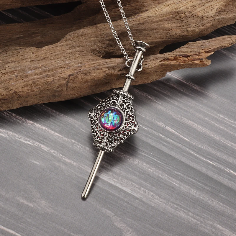 Wizarding World Pendant Necklace Magic Wand and Sorcerer Stone Pendant Necklace Ladies Classic Jewelry Gift Apprentice Gift