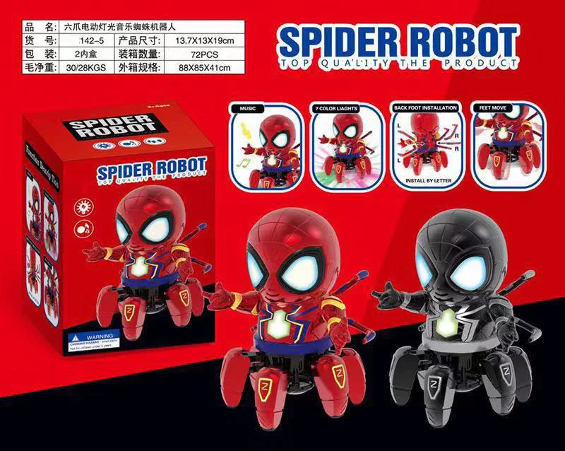 Tańczący elektryczny robot Spider-Man z sześcioma pazurami Oświetlenie Stall muzyczny Gorące prezenty dla dzieci