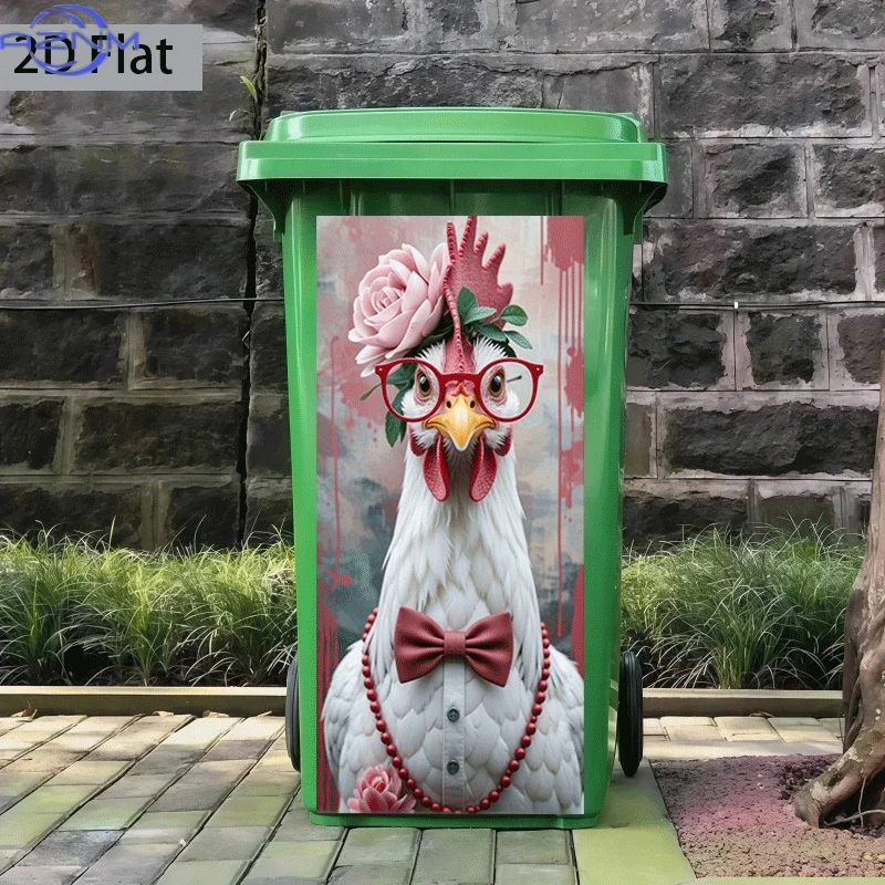 of Trash Can Sticker in a Stylish Chicken Theme Design, Measuring 37×82 Cm, Self-Adhesive Wall Decoration Suitable for Trash C