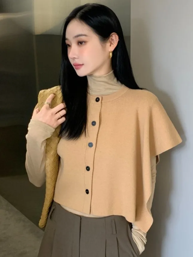 

Chic Autumn Winter Vintage Slim Fit Long Sve Base irt Knitted awl Vest Sweater Set Versatile Commute Sle round Ne ...