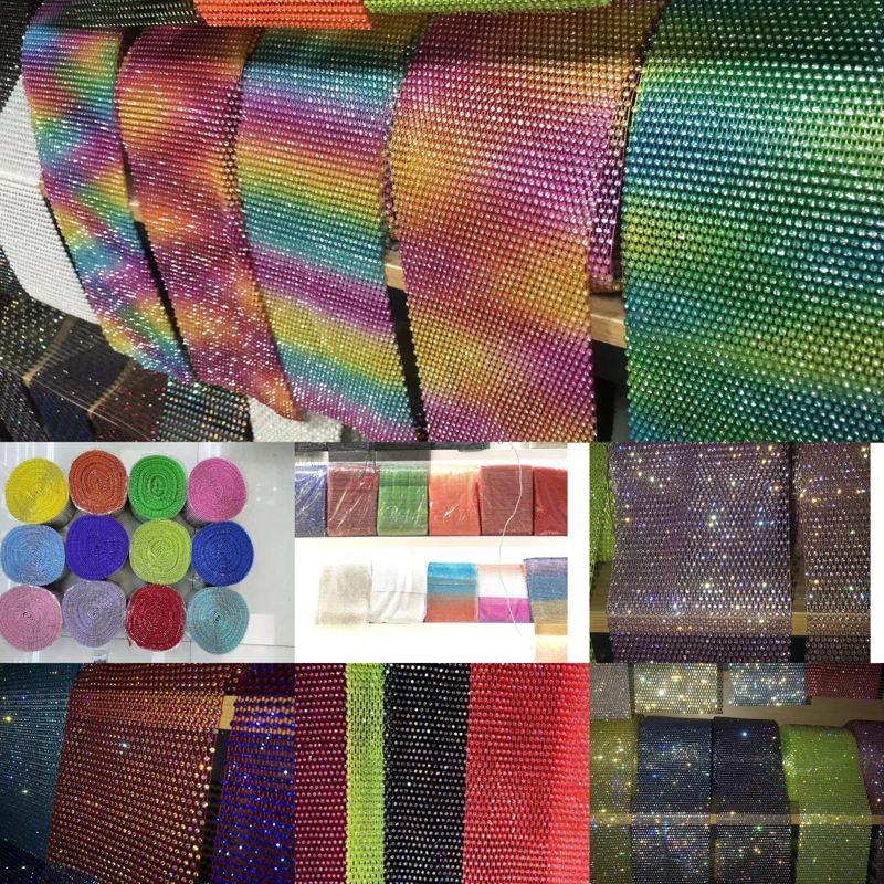 Mesh rhinestone Fabric Glitter Sewing Square crystal glass trim stretch for Swimsuit bikini Hollow design DIY Dress Decoration