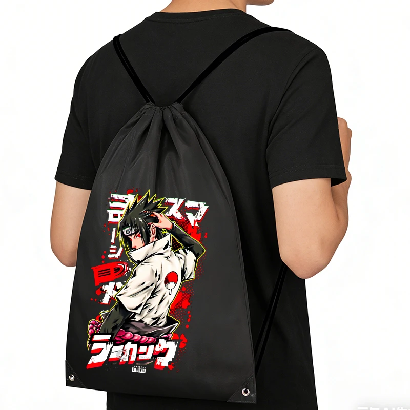 New Naruto Drawstring Backpack Boy Anime Cartoon Gift Bag Male Polyester Handbag Man Portable Outdoor Hiking Garment Storage Bag