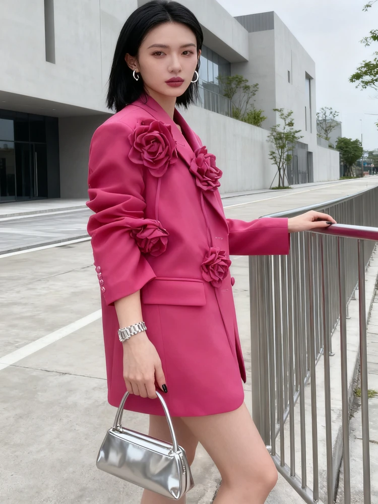 

Ele Heirloom Women's Suit Jaet with 3D Floral Design Hepburn Sle Busin Warm Long Sve Full Lined European Station