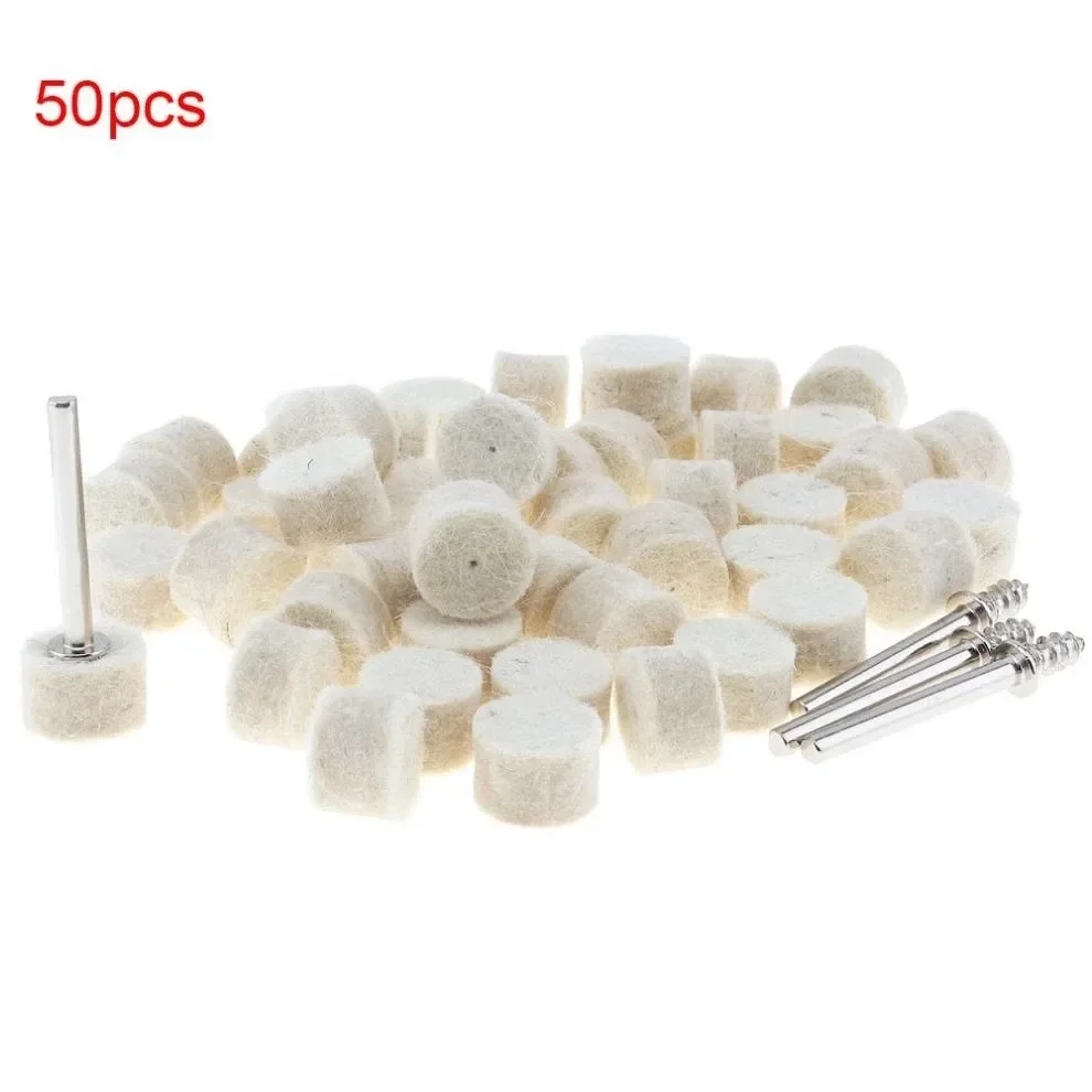 50pcs 13mm Wool Felt Buffing Wheel Polishing Pad Set +4 Pcs Mandrels For Rotary-Tool Cotton Thread Polishing Brush