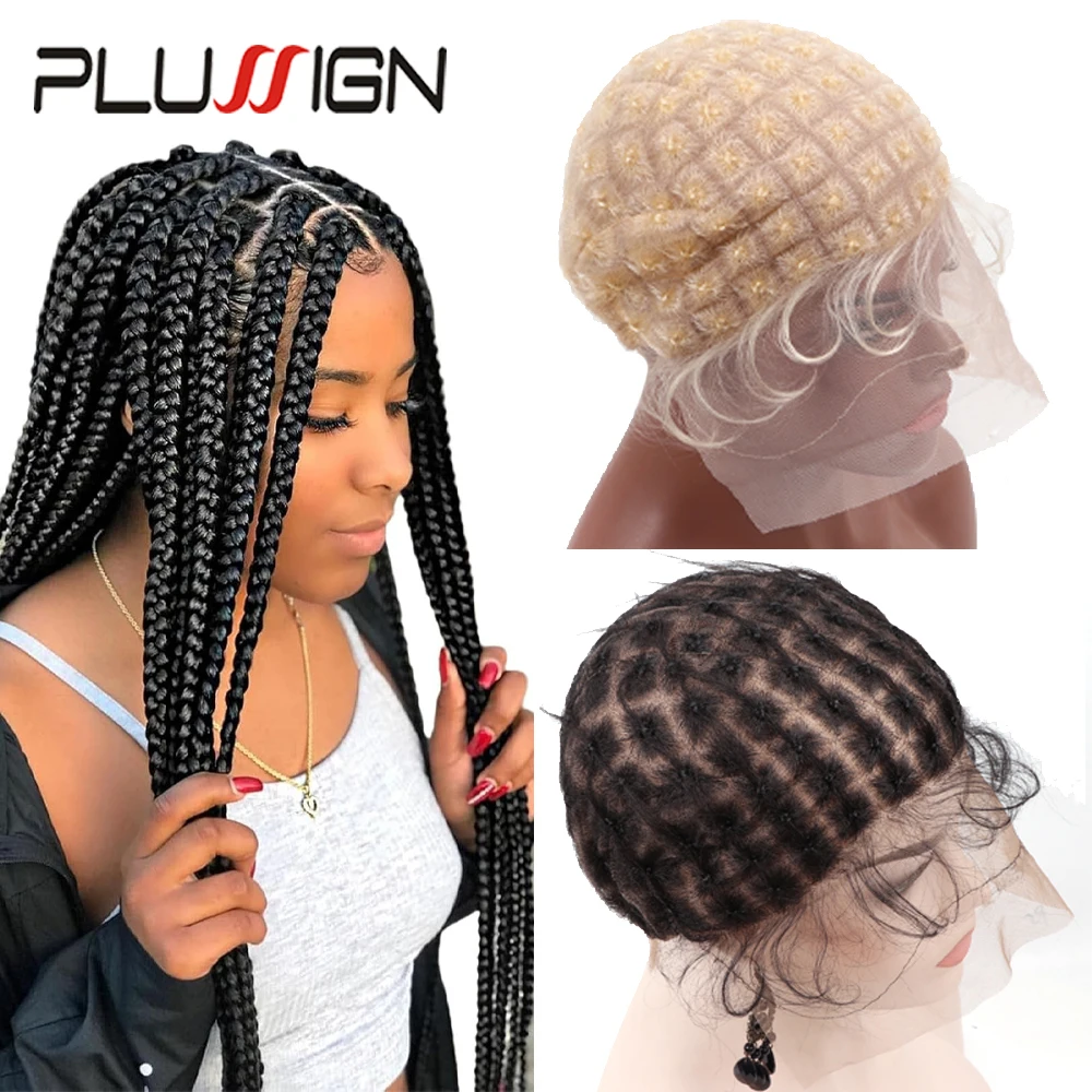 1 قطعة بيج أسود مزدوج كامل الدانتيل شعر مستعار مضفر قبعة لصنع الكروشيه الباروكات 113 عقدة الكروشيه جديلة غطاء شعر مستعار مع شعر الطفل Hd الدانتيل