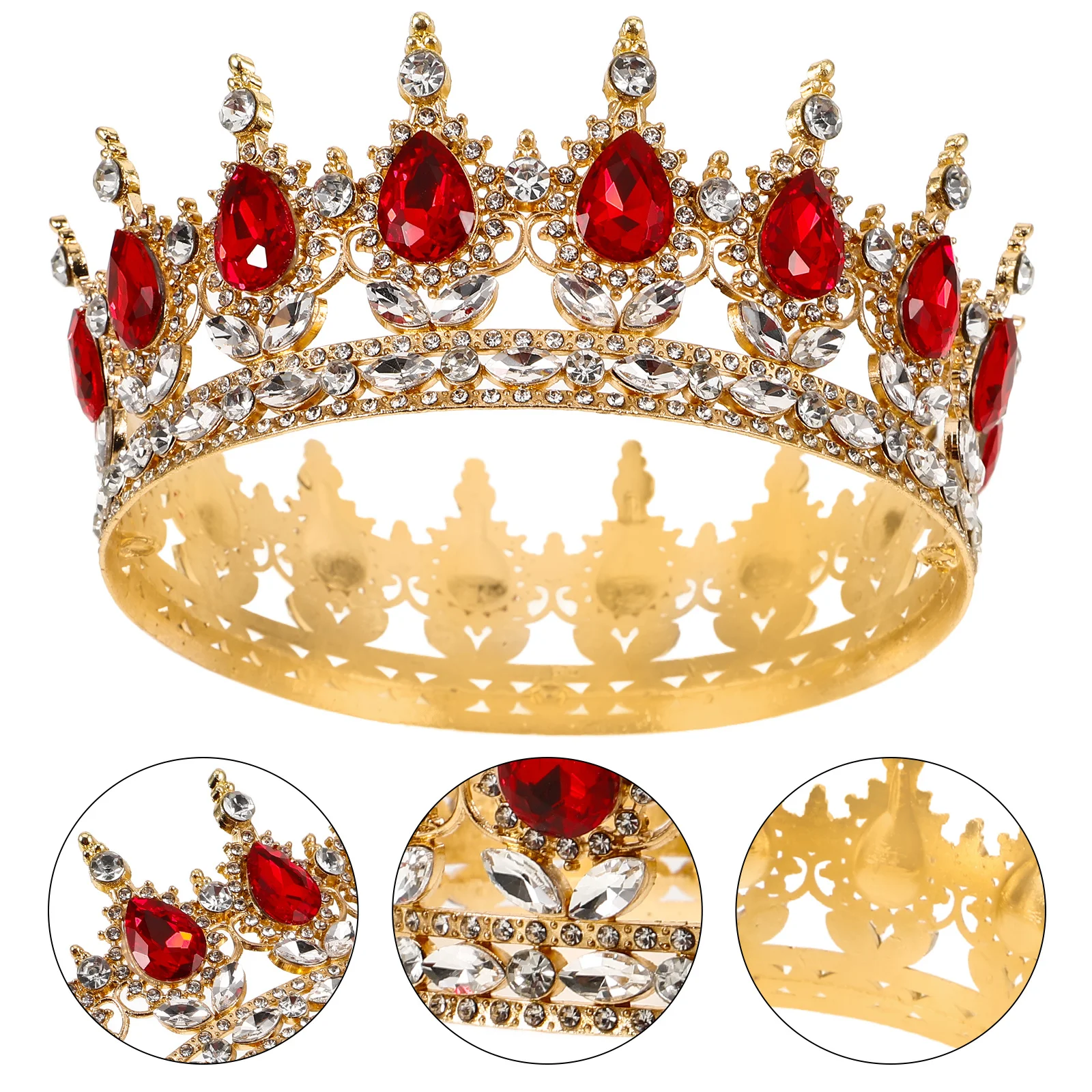 

Rhinestone Crown Headpiece Golden Red Elegant Fashion Headwear For Women Bride Wedding Hair Accessories Bridal Headdress